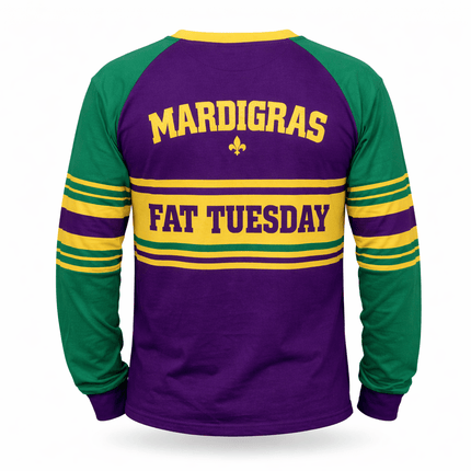 Mardi Gras NOLA Fat Tuesday Limited Edition Adult Raglan Tee - Mardi Gras Apparel - 100% Cotton, Adult Unisex, apparel discount tier - Raglan Long Sleeve Tee