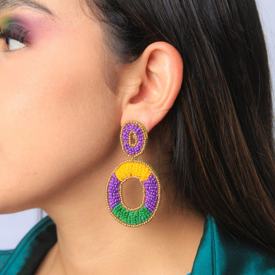 Mardi Gras Oval Beaded Drop Earrings - Mardi Gras Apparel - Accessories, Adult, Earrings - Earrings