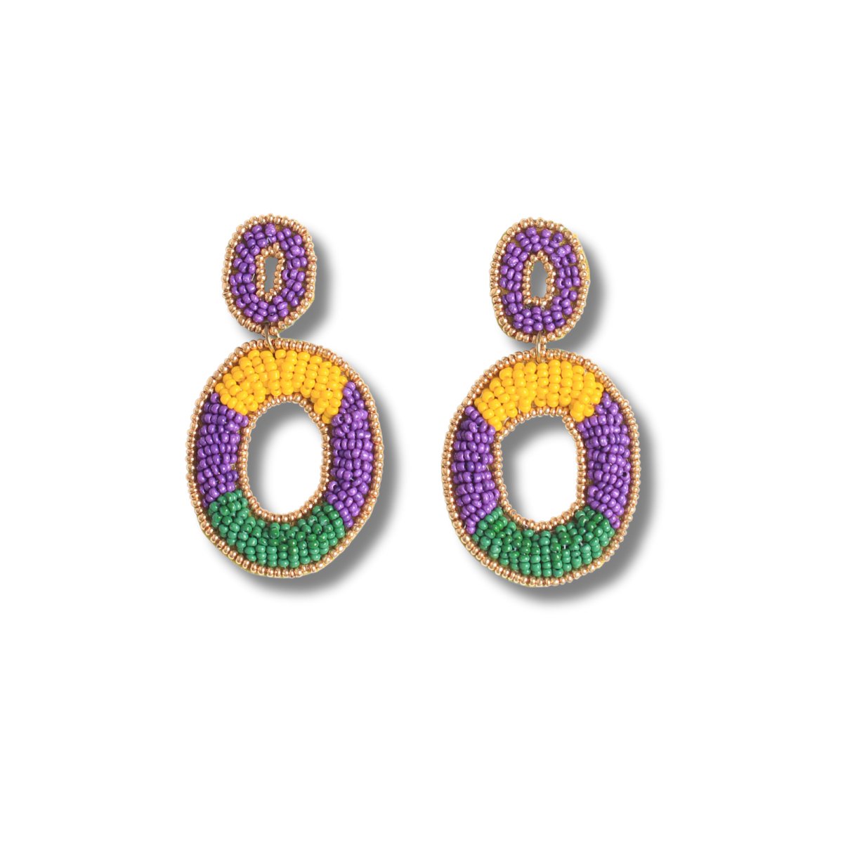 Mardi Gras Oval Beaded Drop Earrings - Mardi Gras Apparel - Accessories, Adult, Earrings - Earrings