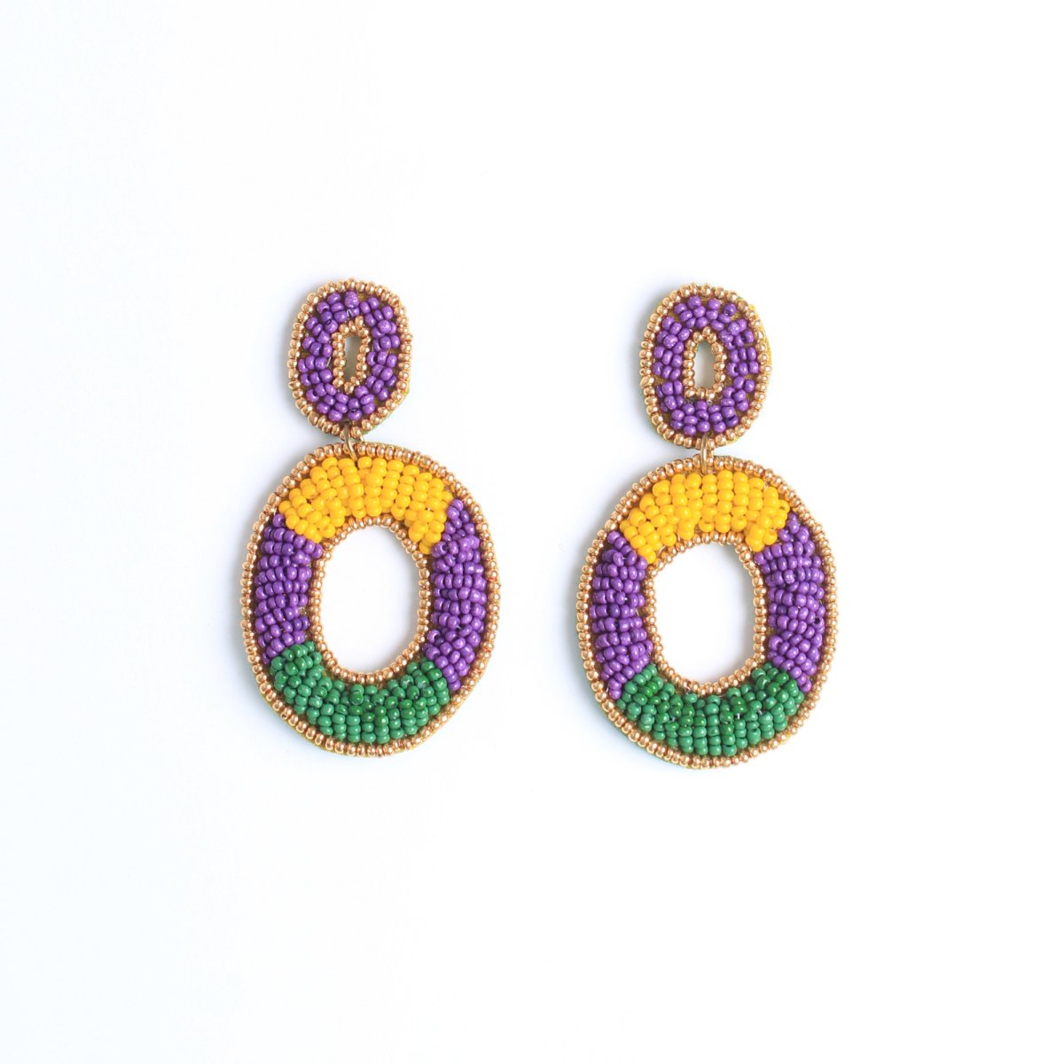 Mardi Gras Oval Beaded Drop Earrings - Mardi Gras Apparel - Accessories, Adult, Earrings - Earrings