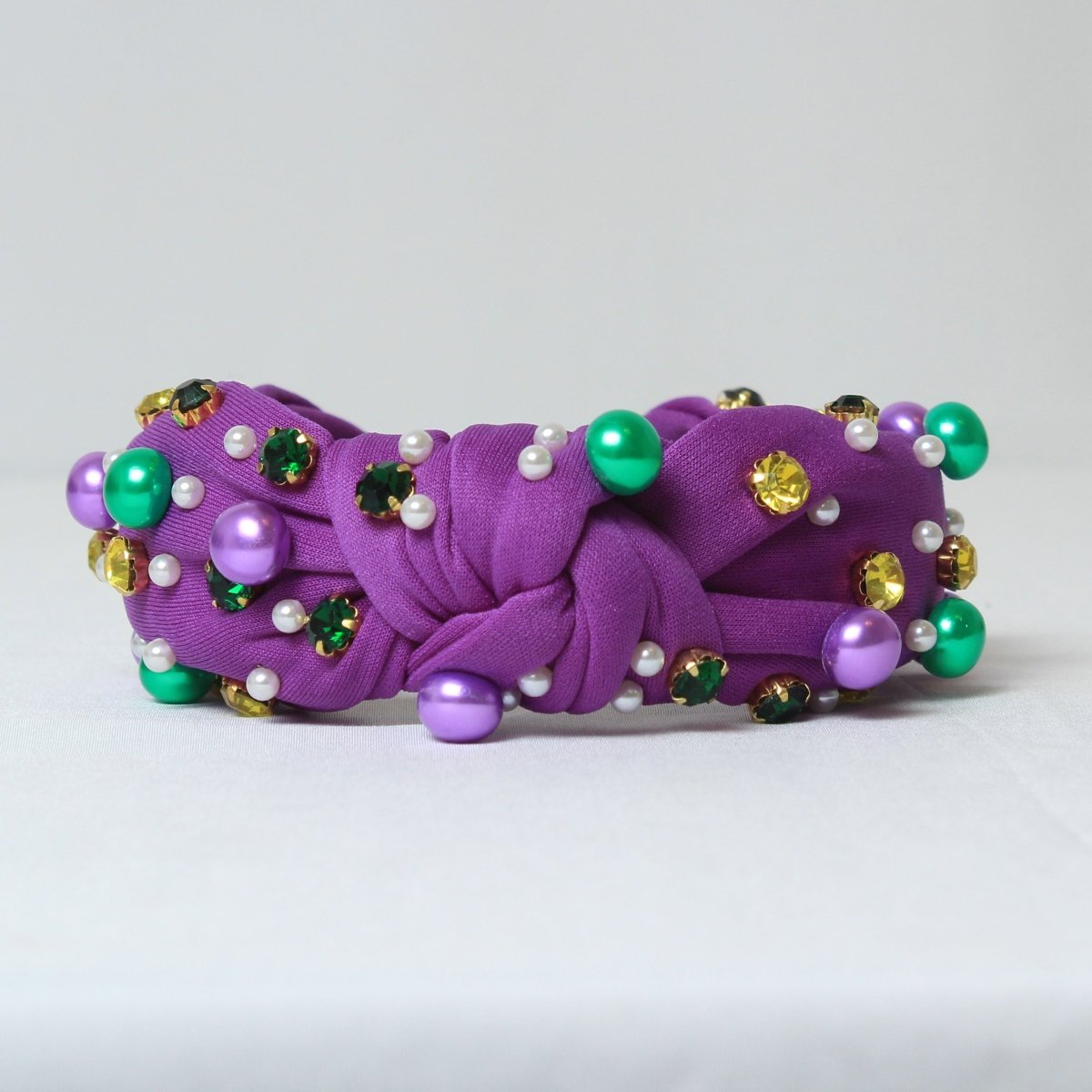 Mardi Gras Pearl Embellished Knotted Headband - Mardi Gras Apparel - Accessories, Headbands, Mardi Gras - Mardi Gras Headband