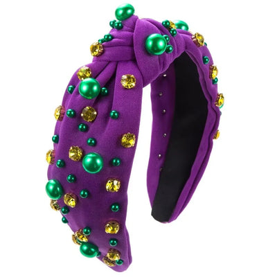 Mardi Gras Pearl Embellished Knotted Headband - Mardi Gras Apparel