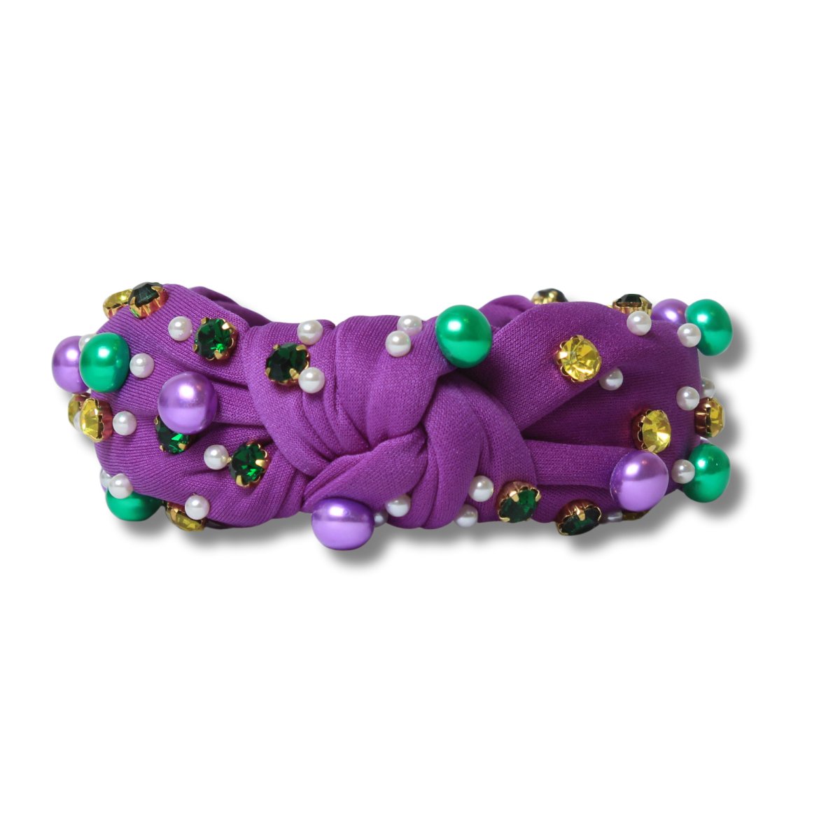 Mardi Gras Pearl Embellished Knotted Headband - Mardi Gras Apparel - Accessories, Headbands, Mardi Gras - Mardi Gras Headband