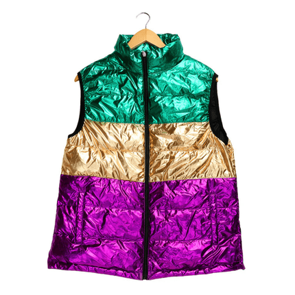 Mardi Gras Puffer Vest - Mardi Gras Apparel - Adult, Ladies, Mardi Gras - Vest