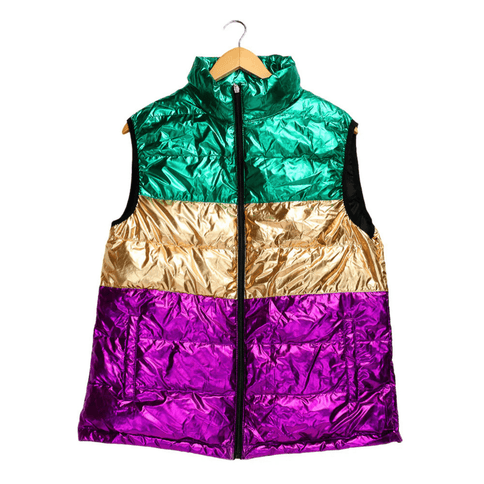 Mardi Gras Puffer Vest - Mardi Gras Apparel - Adult, Ladies, Mardi Gras - Vest