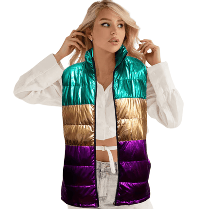 Mardi Gras Puffer Vest - Mardi Gras Apparel - Adult, Ladies, Mardi Gras - Vest