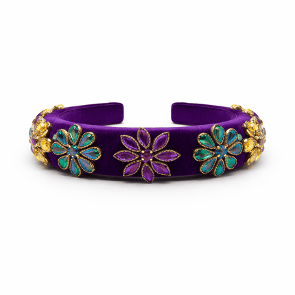Mardi Gras Purple Embellished Headband Rhinestone Floral Design - Mardi Gras Apparel - Accessories, Headbands, Mardi Gras - Headband