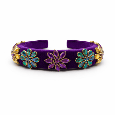Mardi Gras Purple Embellished Headband Rhinestone Floral Design - Mardi Gras Apparel - Accessories, Headbands, Mardi Gras - Headband