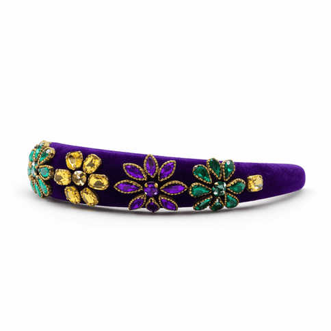 Mardi Gras Purple Embellished Headband Rhinestone Floral Design - Mardi Gras Apparel - Accessories, Headbands, Mardi Gras - Headband