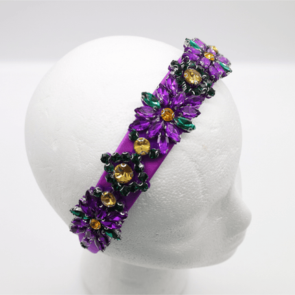 Mardi Gras Purple Floral Rhinestone Headband - Mardi Gras Apparel - Accessories, Headbands, Mardi Gras - Headband