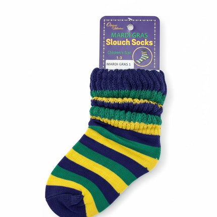 Mardi Gras Purple Gold and Green Striped Slouchy Socks - Mardi Gras Apparel - Accessories, Adult, Children's Unisex - 