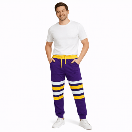 Mardi Gras Purple Jogger pants With Regal Stripes - Mardi Gras Apparel - Adult, Adult Unisex, apparel discount tier - 