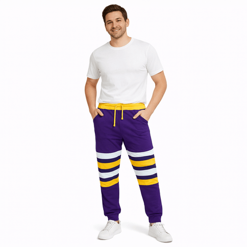 Mardi Gras Purple Jogger pants With Regal Stripes - Mardi Gras Apparel - Adult, Adult Unisex, apparel discount tier - 