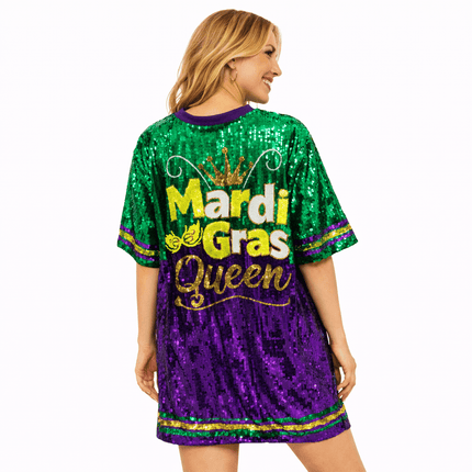 Mardi Gras Purple Mask Sequin Dress Lettered Party - Mardi Gras Apparel - Adult, apparel discount tier, Dress - Dress