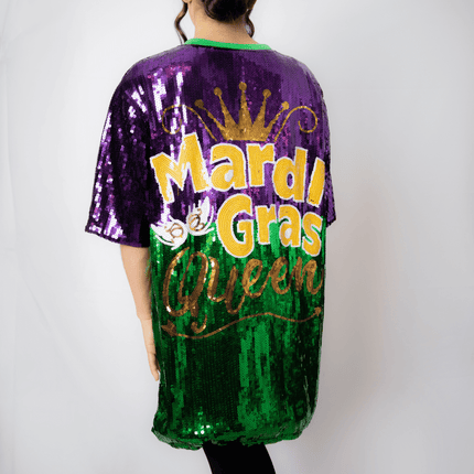 Mardi Gras Purple Mask Sequin Dress Lettered - Mardi Gras Apparel - Adult, Dress, Front Design - Dress