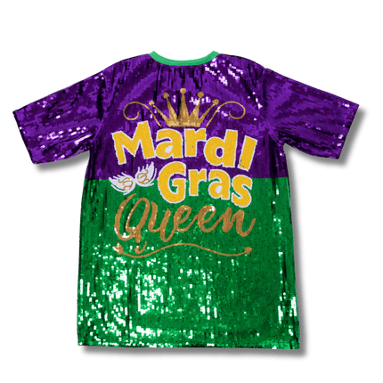 Mardi Gras Purple Mask Sequin Dress Lettered - Mardi Gras Apparel - Adult, Dress, Front Design - Dress