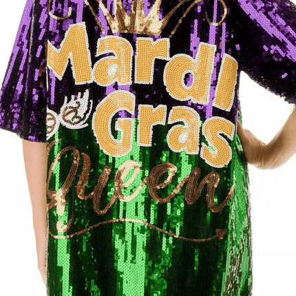 Mardi Gras Purple Mask Sequin Dress Lettered - Mardi Gras Apparel - Adult, Dress, Front Design - Dress