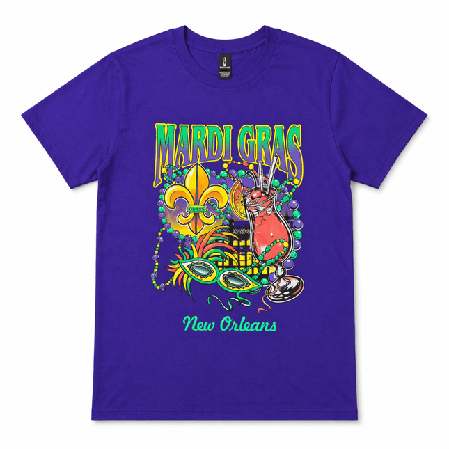 Mardi Gras Purple T-Shirt New Orleans Carnival Graphic Tee - Mardi Gras Apparel - Adult, Adult Unisex, apparel discount tier - Tee - Shirt