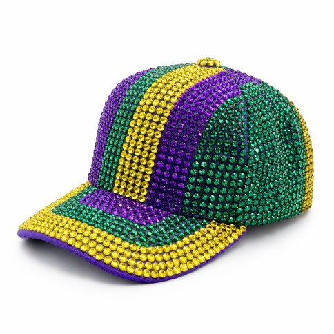 Mardi Gras Rhinestone Baseball Cap - Mardi Gras Apparel - Accessories, Hats, Mardi Gras - Hats