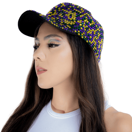 Mardi Gras Rhinestone Baseball Cap - Mardi Gras Apparel - Accessories, Hats, Mardi Gras - Hats