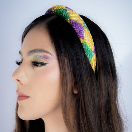 Mardi Gras Rhinestone Diamond Pattern Headband - Mardi Gras Apparel - Accessories, Headbands, Mardi Gras - Mardi Gras Headband