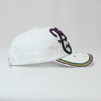 Mardi Gras Rhinestone Embellished White Hat - Mardi Gras Apparel - Accessories, Hats, Mardi Gras - Hats