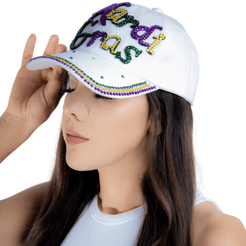 Mardi Gras Rhinestone Embellished White Hat - Mardi Gras Apparel - Accessories, Hats, Mardi Gras - Hats