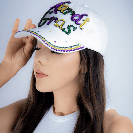 Mardi Gras Rhinestone Embellished White Hat - Mardi Gras Apparel - Accessories, Hats, Mardi Gras - Hats