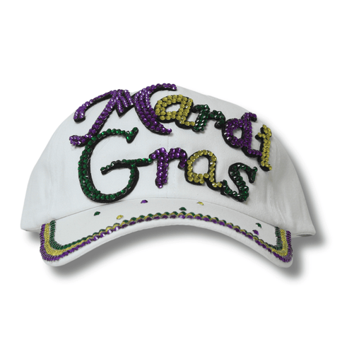 Mardi Gras Rhinestone Embellished White Hat - Mardi Gras Apparel - Accessories, Hats, Mardi Gras - Hats