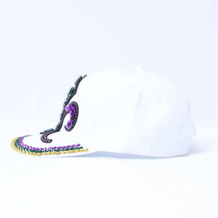 Mardi Gras Rhinestone Fleur - de - Lis White Baseball Hat - Mardi Gras Apparel - Accessories, Hats, Mardi Gras - Hats