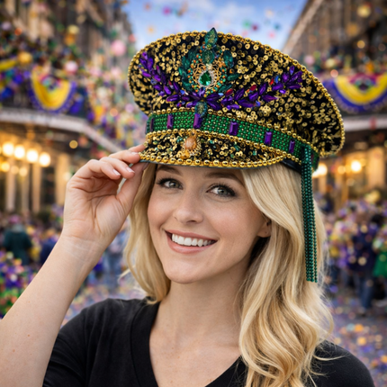 Mardi Gras Royalty Sequin Captain Hat - Mardi Gras Apparel - Accessories, Adult, Hats - Hats