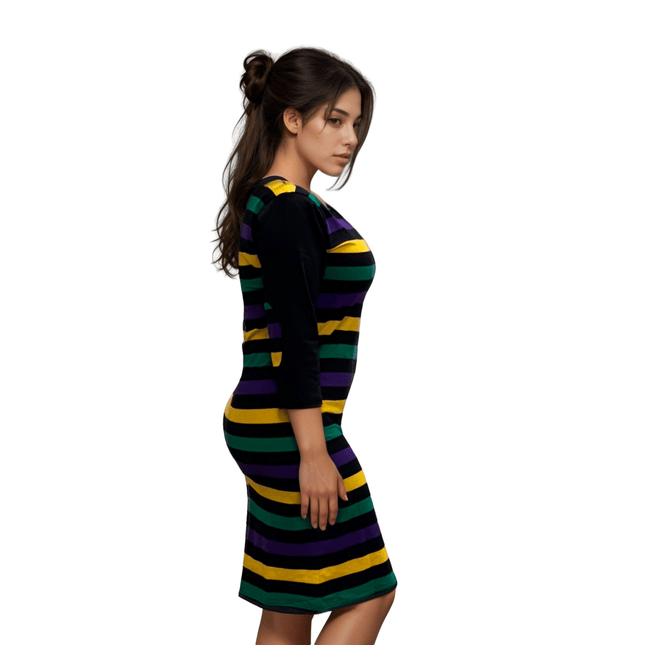 Mardi Gras Rugby Polo Black Dress Purple, Green & Gold Striped Adult 2X