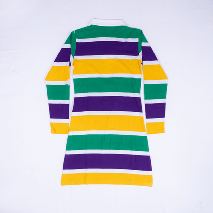 Mardi Gras Rugby Polo Dress Purple, Green & Gold Striped Style - Mardi Gras Apparel - 3/4 Sleeve, Adult, Collared - Dress