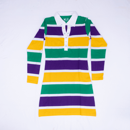 Mardi Gras Rugby Polo Dress Purple, Green & Gold Striped Style Adult MD Mardi Gras Rugby Polo Dress Purple, Green & Gold Striped Style Adult MD