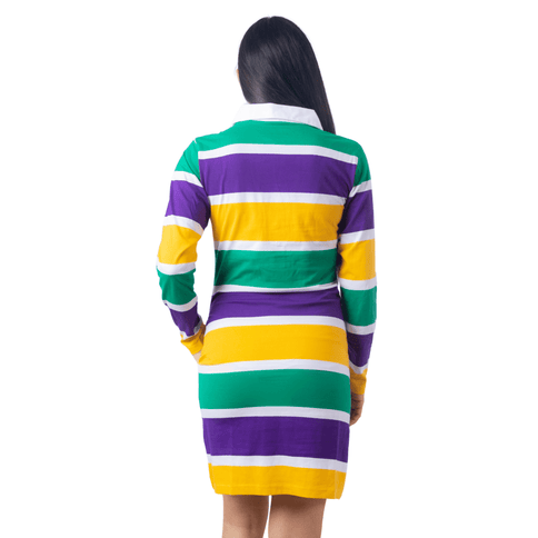 Mardi Gras Rugby Polo Dress Purple, Green & Gold Striped Style - Mardi Gras Apparel - 3/4 Sleeve, Adult, Collared - Dress