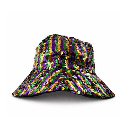 Mardi Gras Sequin Bucket Hat - Mardi Gras Apparel - Accessories, Adult, Black - Hats