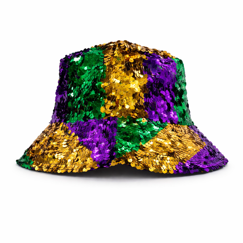 Mardi Gras Sequin Bucket Hat - Mardi Gras Apparel - Accessories, Adult, Black - Hats