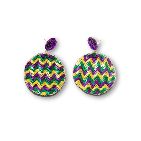 Mardi Gras Sequin Chevron Earrings - Mardi Gras Apparel - Accessories, Adult, Earrings - Earrings