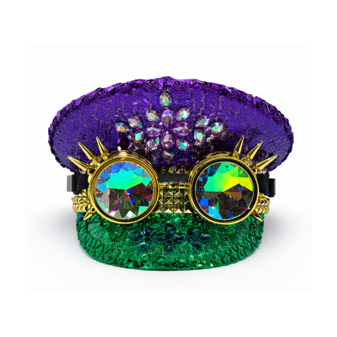 Mardi Gras Sequin Conductor Hat with Jewel Embellishments - Mardi Gras Apparel - Accessories, Adult, Captain Hat - Captain Hat