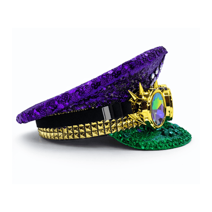 Mardi Gras Sequin Conductor Hat with Jewel Embellishments - Mardi Gras Apparel - Accessories, Adult, Captain Hat - Captain Hat