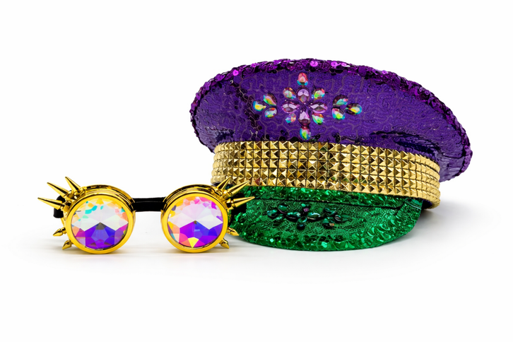 Mardi Gras Sequin Conductor Hat with Jewel Embellishments - Mardi Gras Apparel - Accessories, Adult, Captain Hat - Captain Hat
