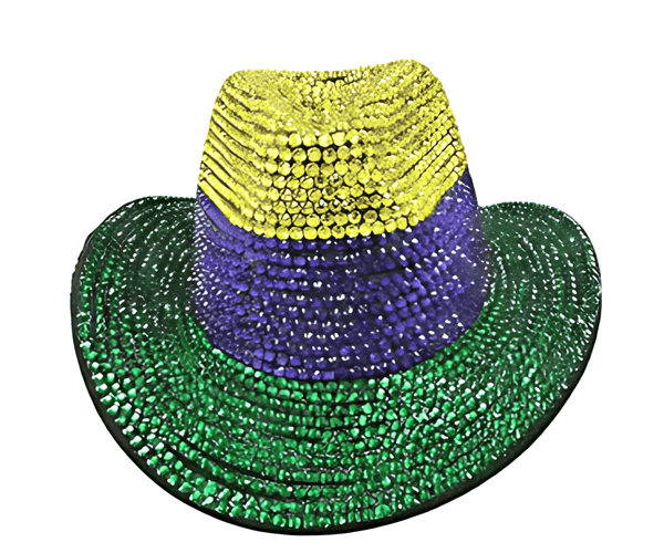 Green & Purple Sequin Mardi Gras Fedora Cowboy Hat Amazon.com: GiftExpress Adult LED Light-Up Sequin Cowboy Hat  main image 2