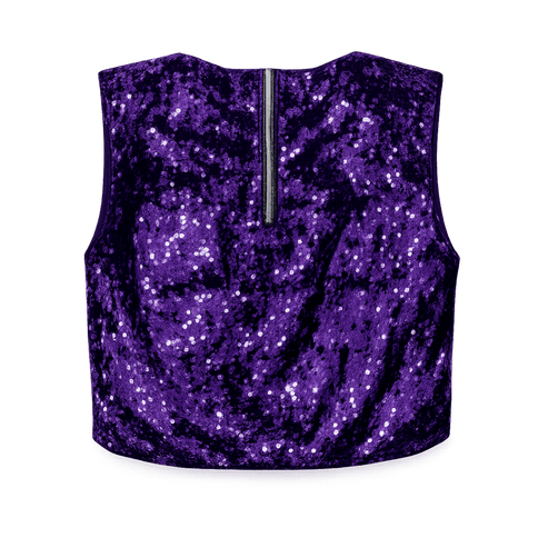 Mardi Gras Sequin Crop Top T-Shirt Purple - Mardi Gras Apparel - Adult, Crop Top, Ladies - Crop Top