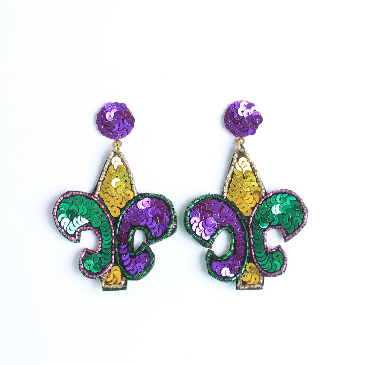 Mardi Gras Sequin Fleur De Lis Earrings - Mardi Gras Apparel - Accessories, Earrings, Ladies - Earrings