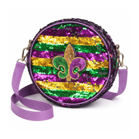 Mardi Gras Sequin Fleur - De - Lis Round Purse - Mardi Gras Apparel - Accessories, Adult, Back Pack - Bag