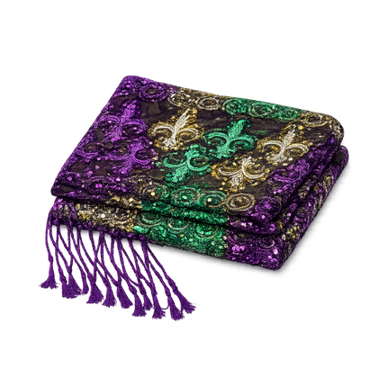 Mardi Gras Sequin Fleur De Lis Sheer Wrap Shawl - Mardi Gras Apparel - Accessories, Ladies, Mardi Gras - Shawl