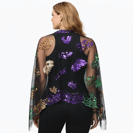 Mardi Gras Sequin Fleur De Lis Sheer Wrap Shawl - Mardi Gras Apparel - Accessories, apparel discount tier, Ladies - Shawl