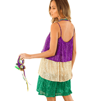 Mardi Gras Sequin Glam Mini Dress - Mardi Gras Apparel - Adult, Dress, Gold - Dress