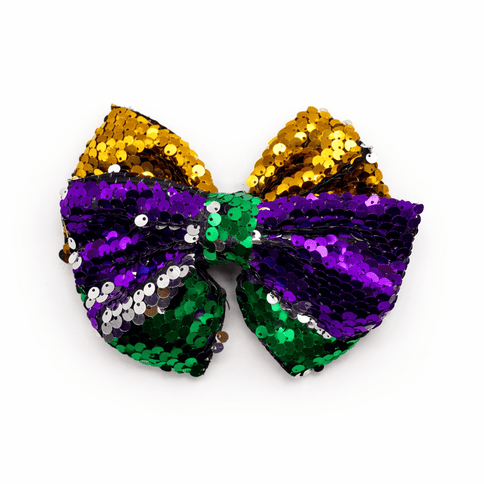Mardi Gras Sequin Hair Bow - Mardi Gras Apparel - Accessories, accessory discount tier, Adult - Hair Bow