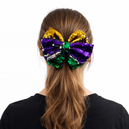 Mardi Gras Sequin Hair Bow - Mardi Gras Apparel - Accessories, accessory discount tier, Adult - Hair Bow